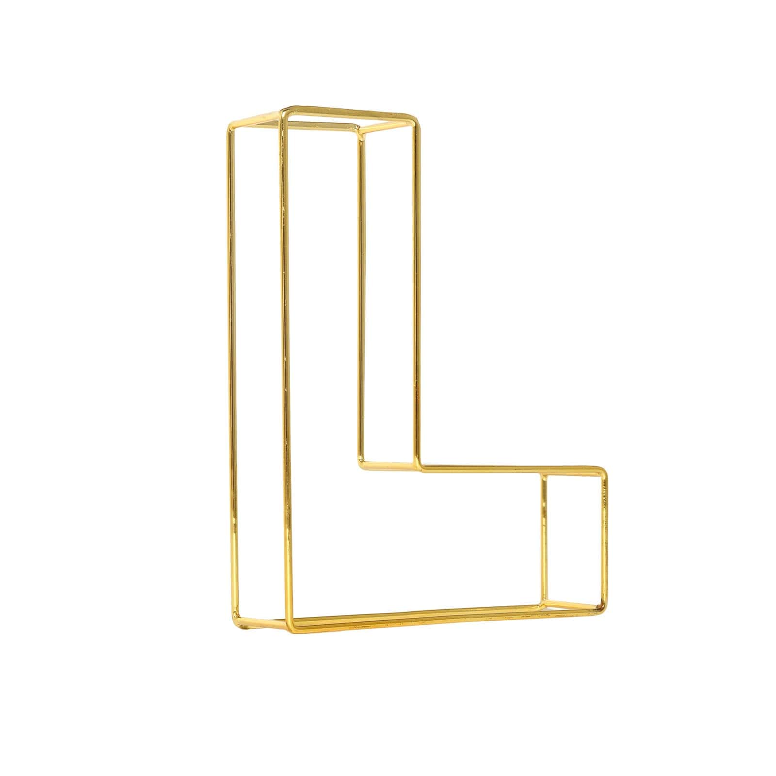 Gold wire letter "L" wedding centerpiece, 8 inches tall.