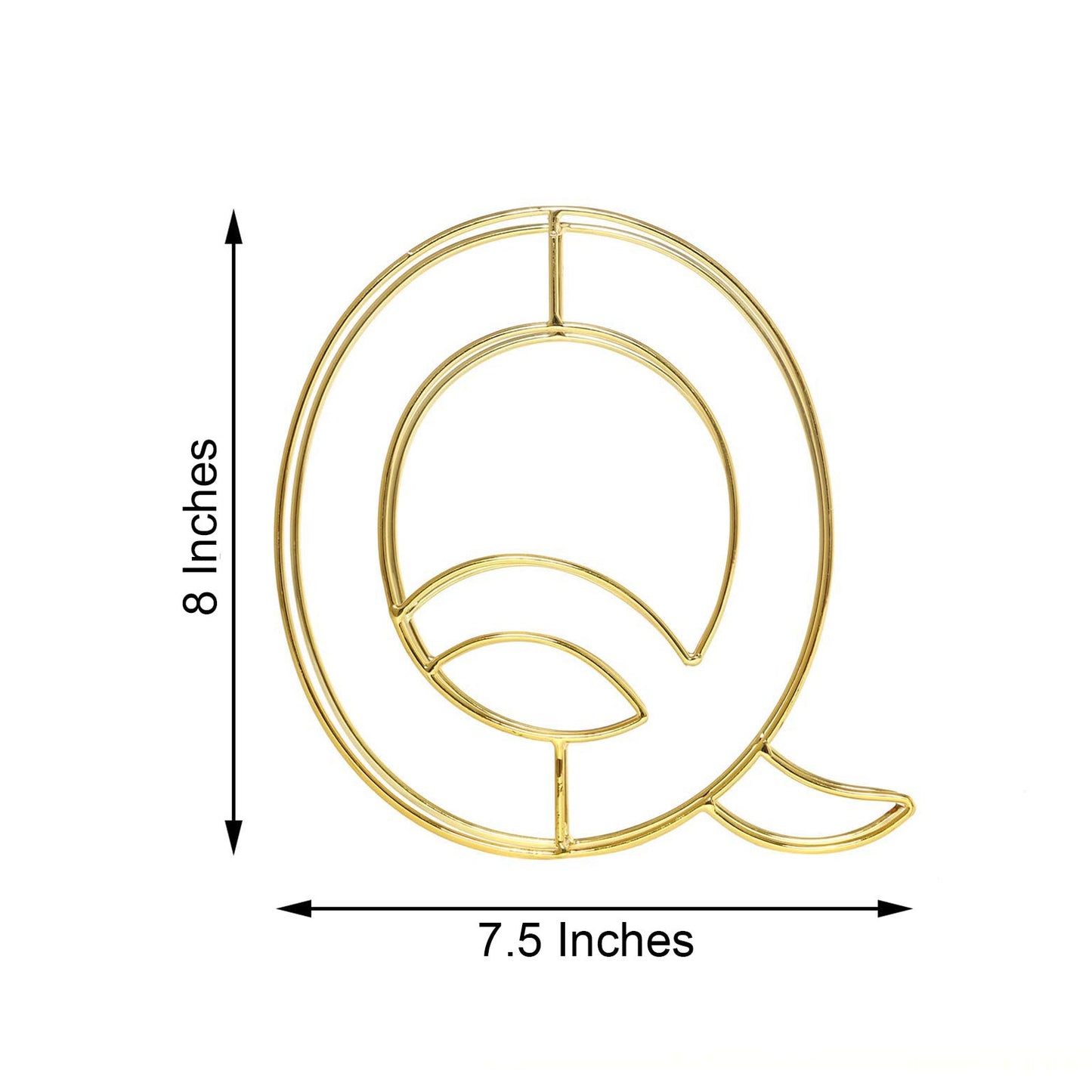 Gold 3D decorative wire letter "Q" wedding centerpiece, 8 inches tall.