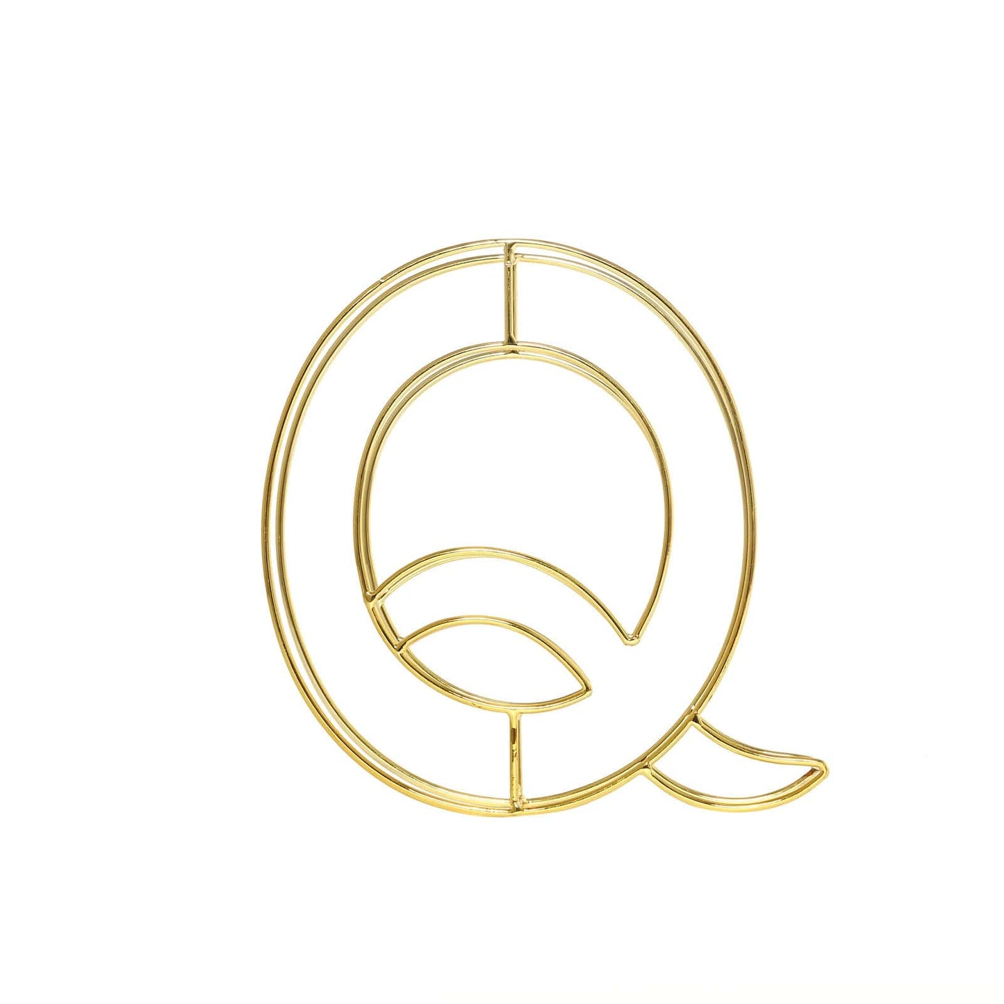 Gold 3D decorative wire letter "Q" wedding centerpiece, 8" tall.