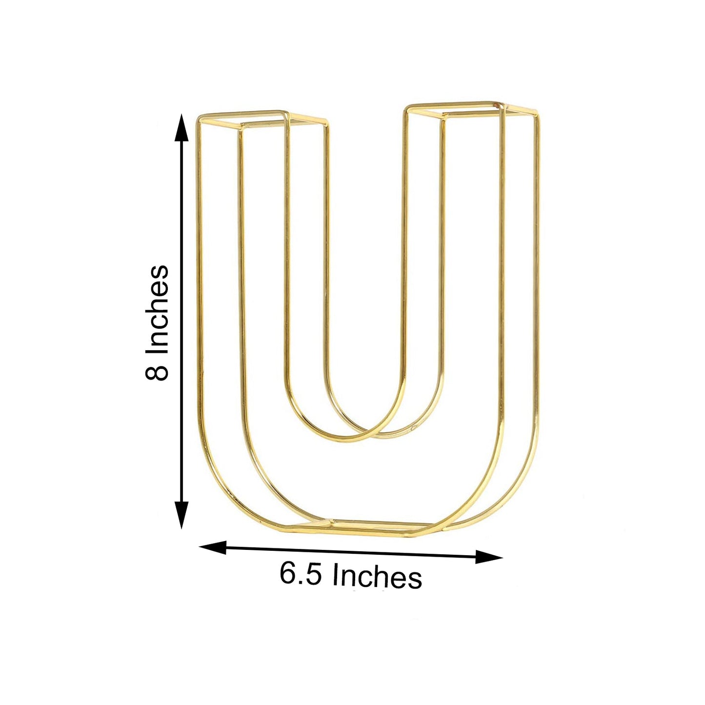 Gold 3D decorative wire letter "U" centerpiece for weddings, 8 inches tall.