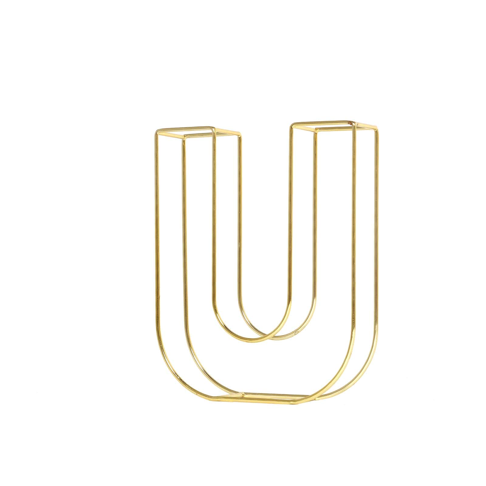 Gold decorative wire letter "U" centerpiece, 8 inches tall.