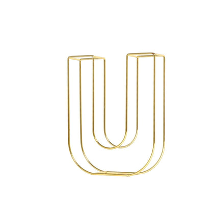 Gold decorative wire letter "U" centerpiece, 8 inches tall.