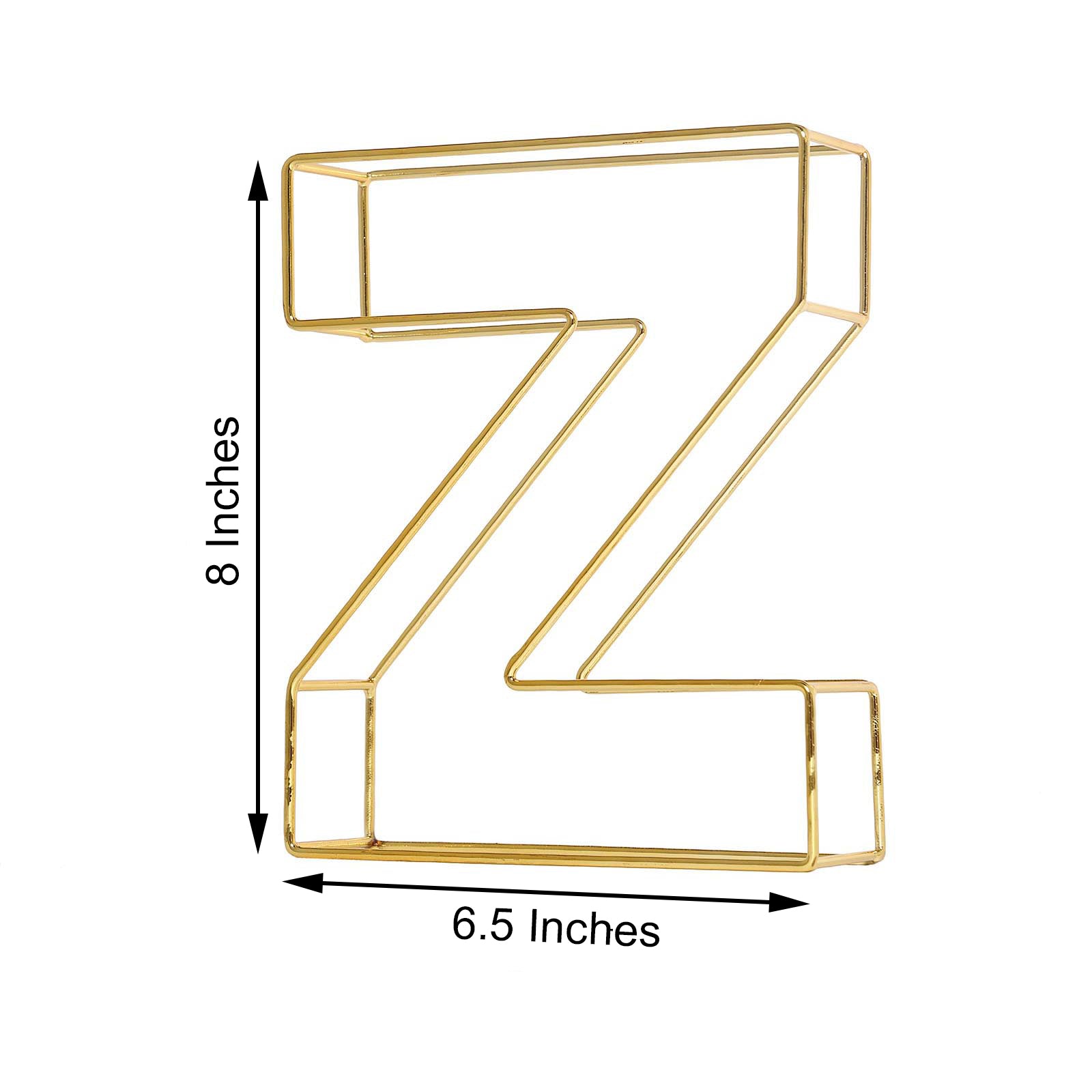 Gold 3D decorative wire letter "Z" centerpiece, 8 inches tall.