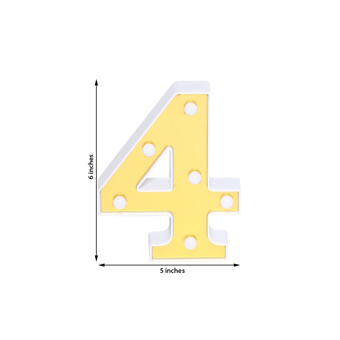 Gold 3D marquee number 4 with warm white LED lights.