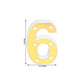 Gold 3D marquee number 6 with warm white LED lights.