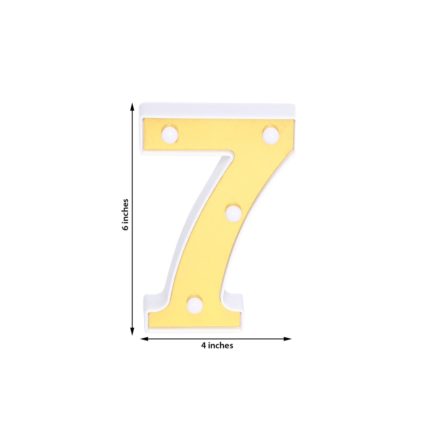 Gold 3D marquee number 7 with warm white LED lights.