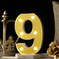 Warm white 3D marquee number 9 with LED lights.