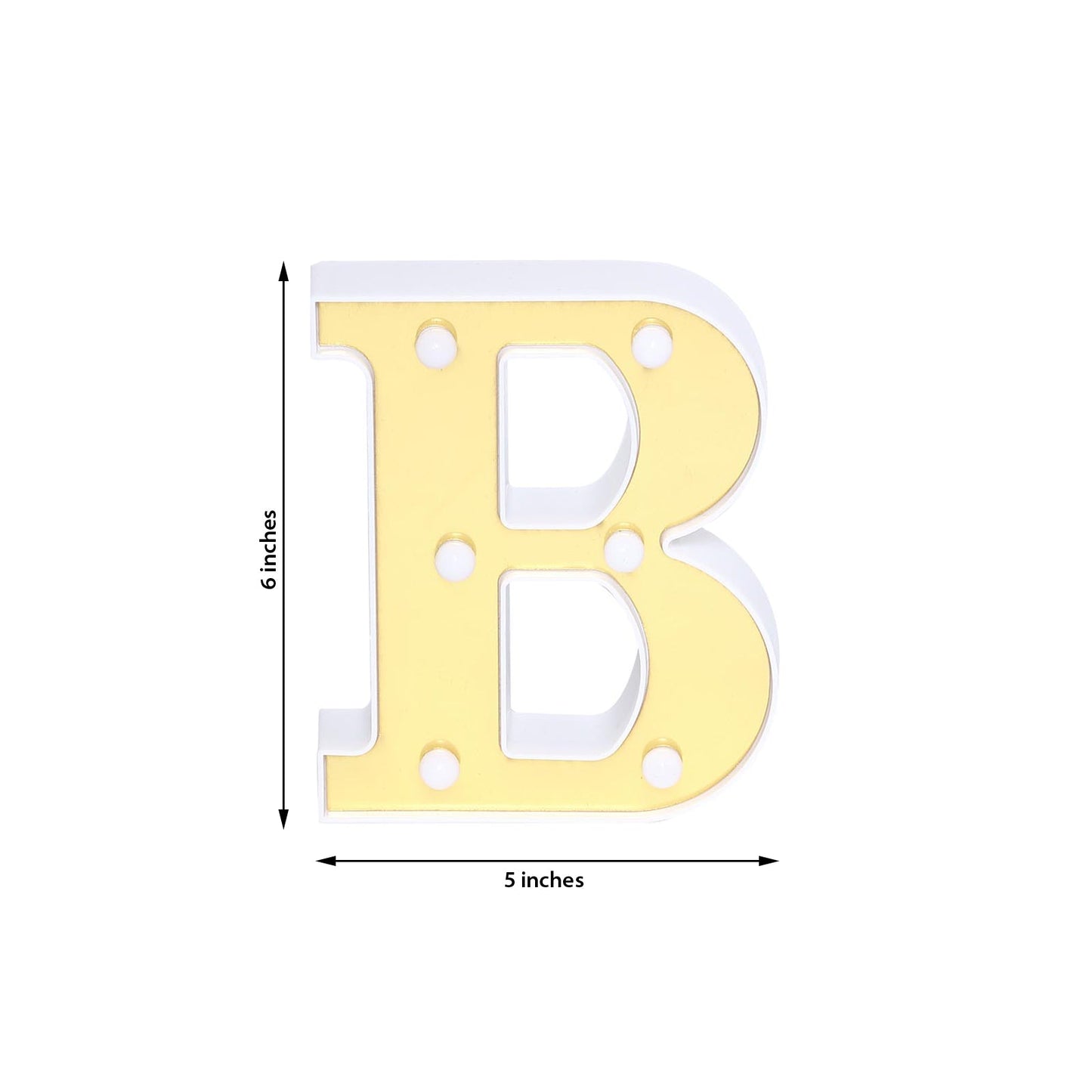 Gold 3D marquee letter "B" with warm white LED lights.
