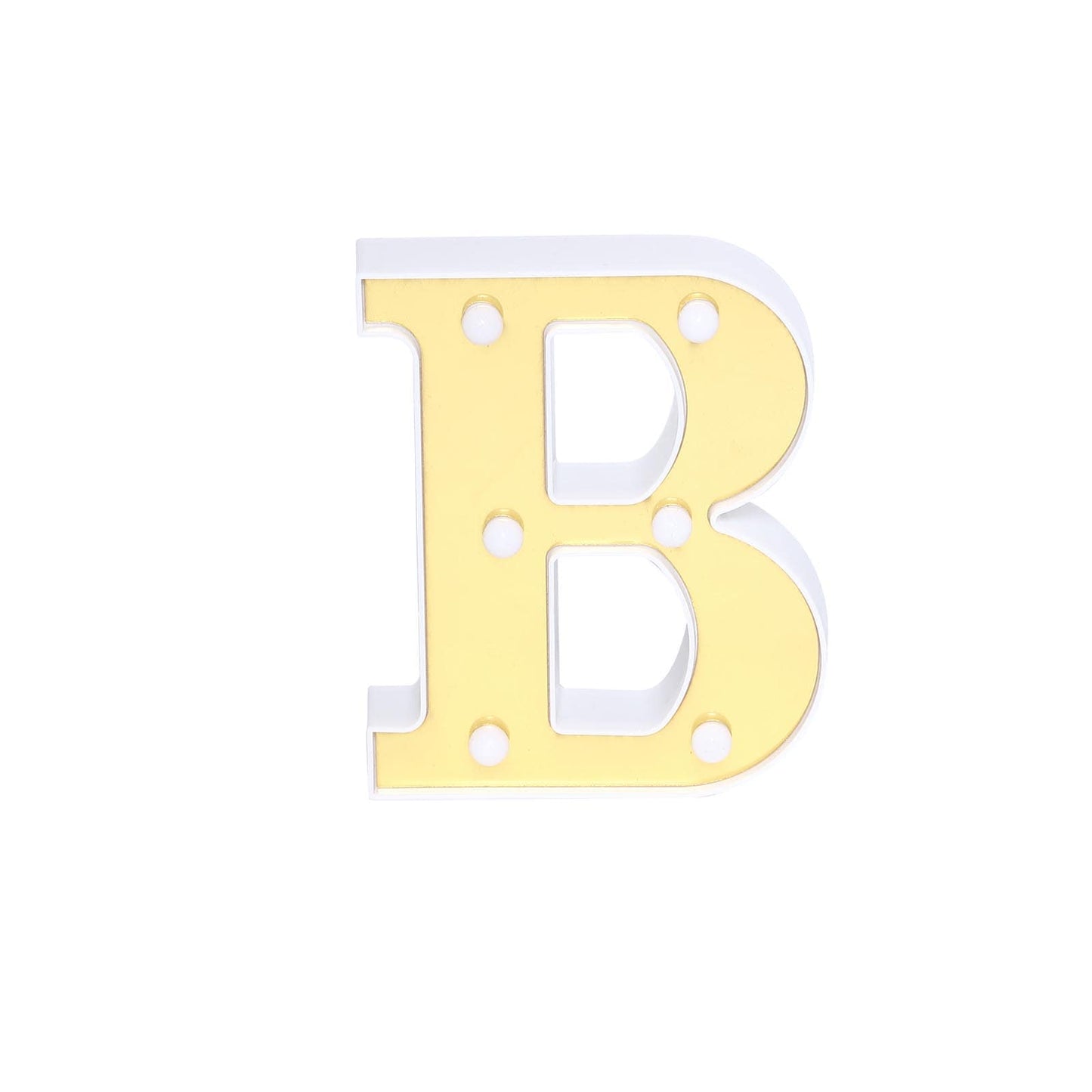 Gold 3D marquee letter "B" with warm white LED lights.