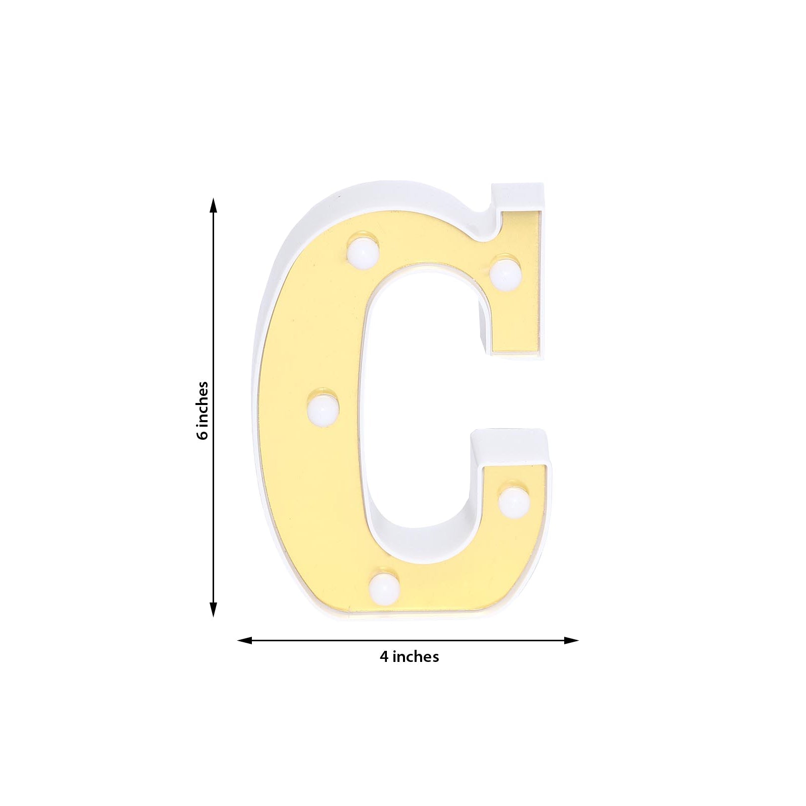 Gold 3D marquee letter "C" illuminated with warm white LED lights.