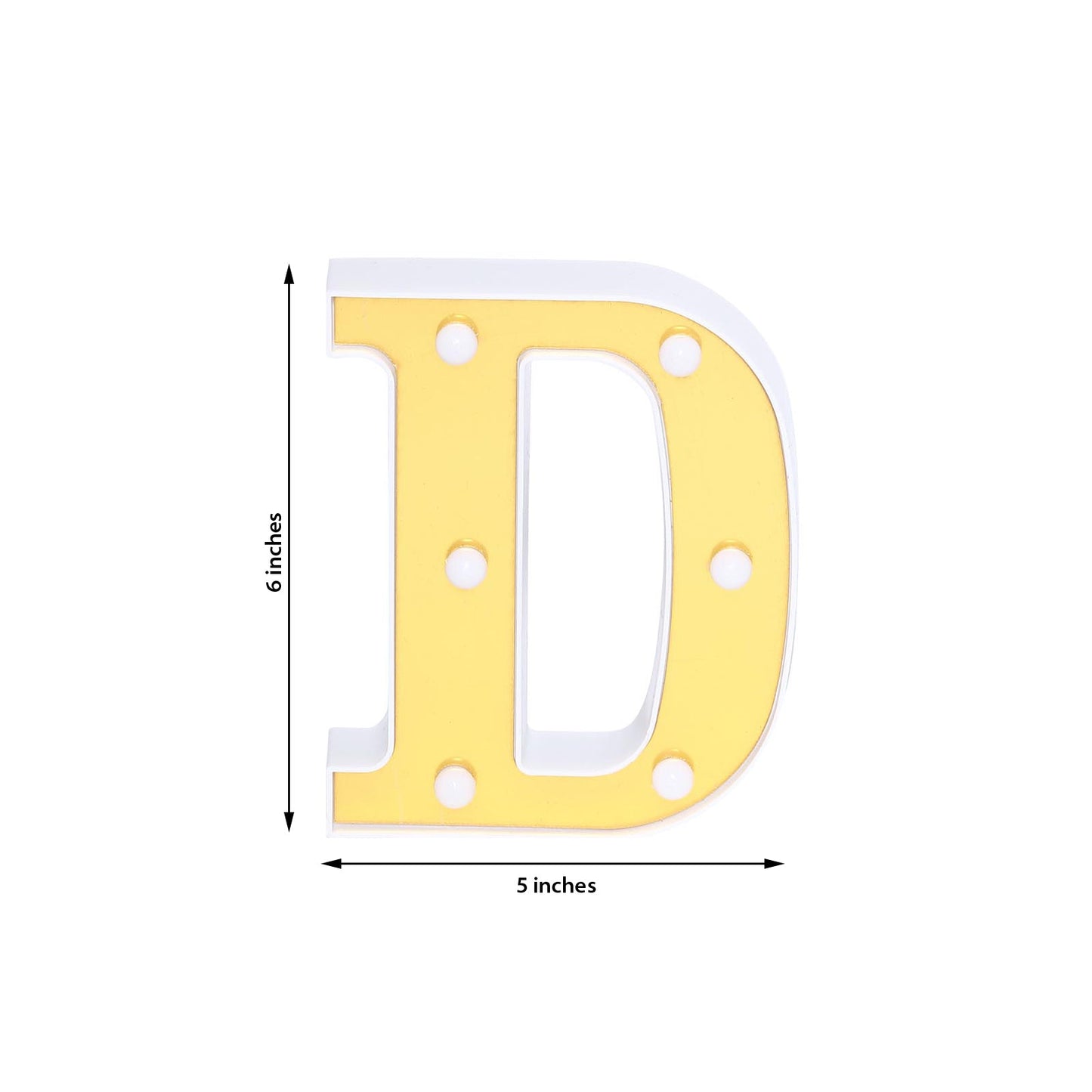6" Gold 3D Marquee Letter "D" with warm white LED lights