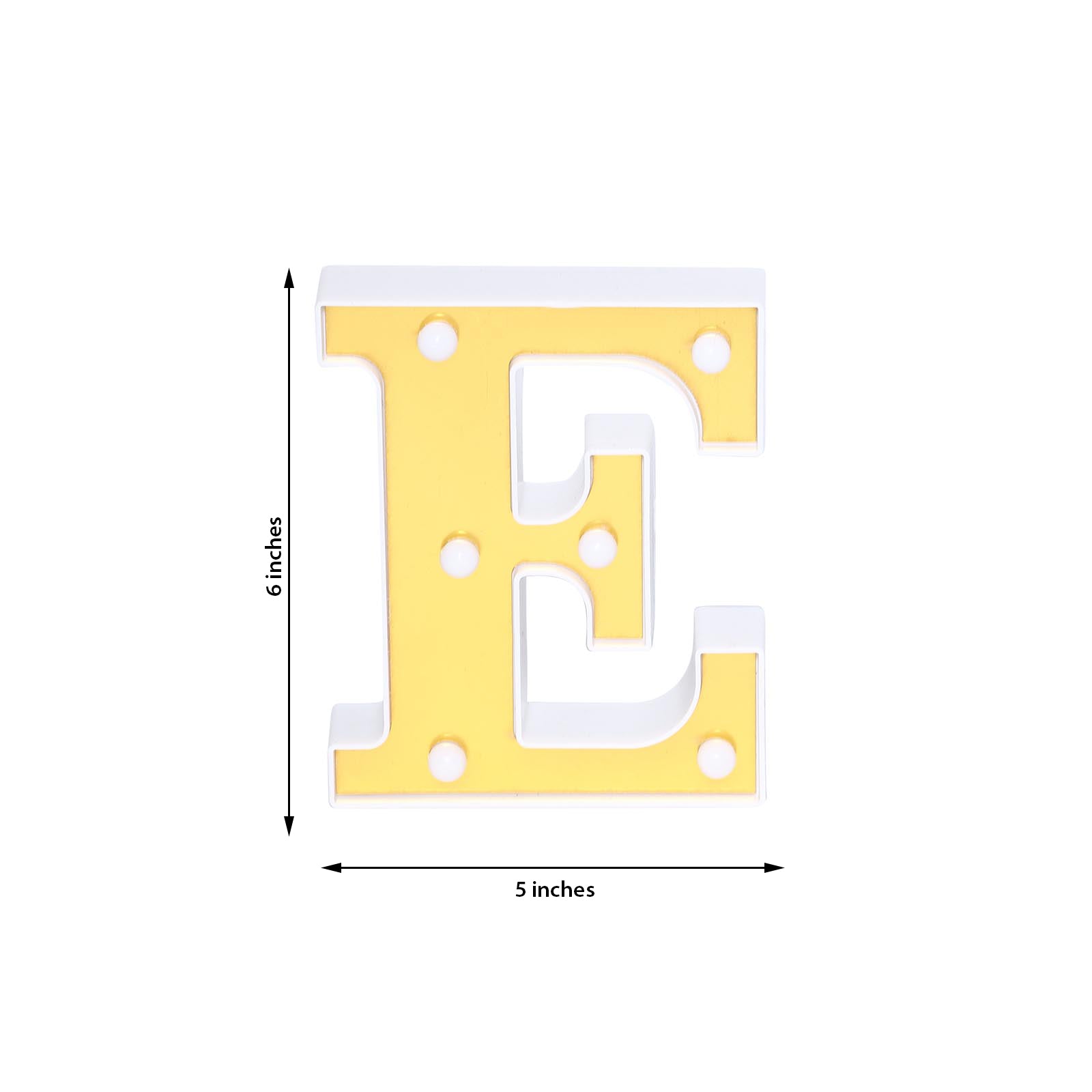 Gold 3D marquee letter "E" with warm white LED lights.
