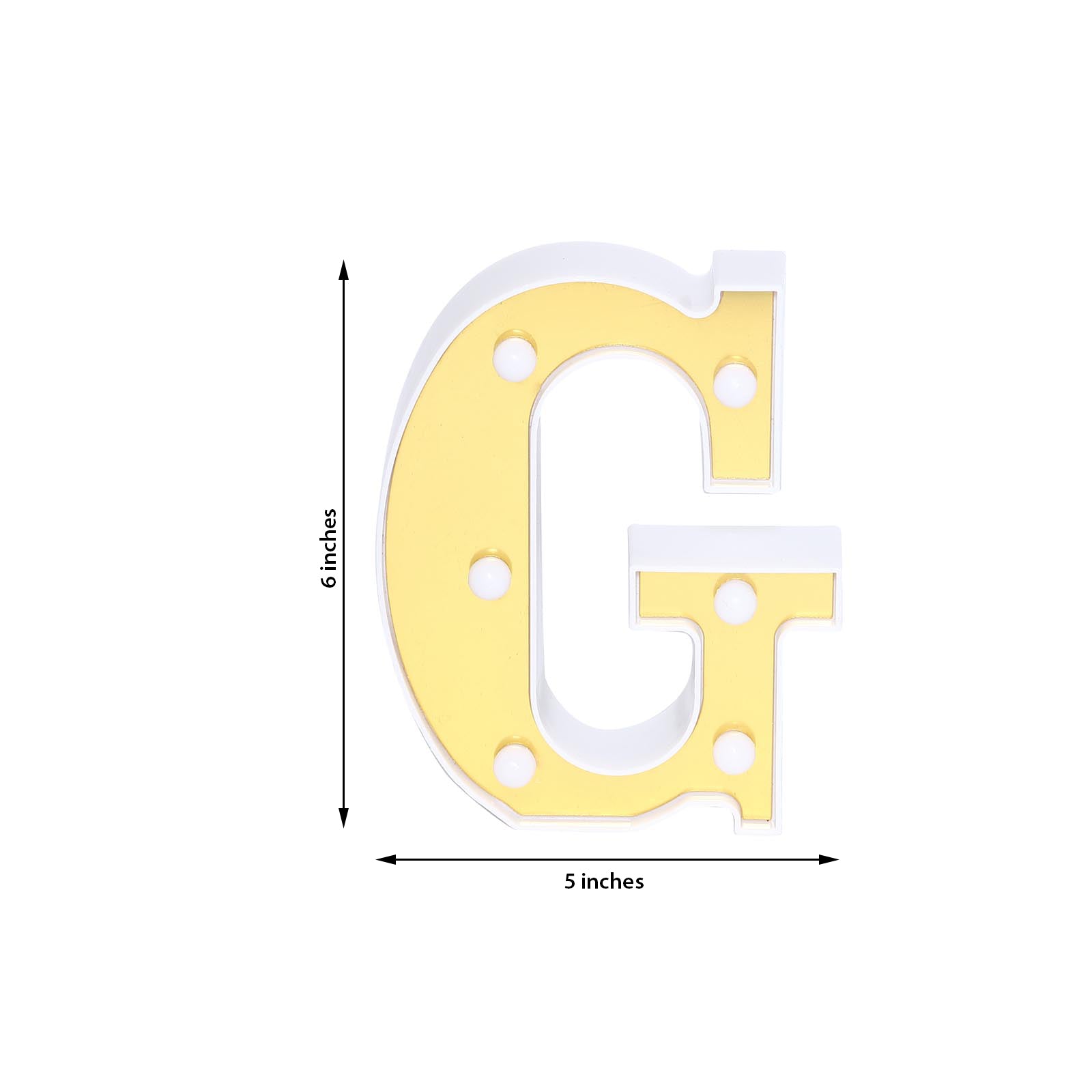 Gold 3D marquee letter "G" with warm white LED lights.