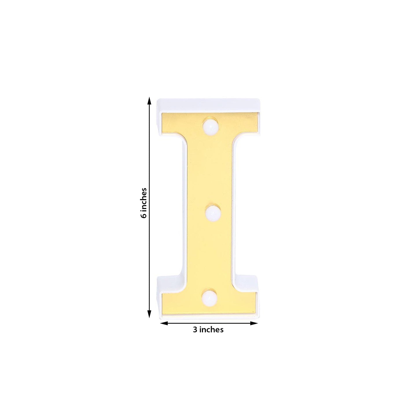 Gold 3D marquee letter "I" with warm white LED lights.