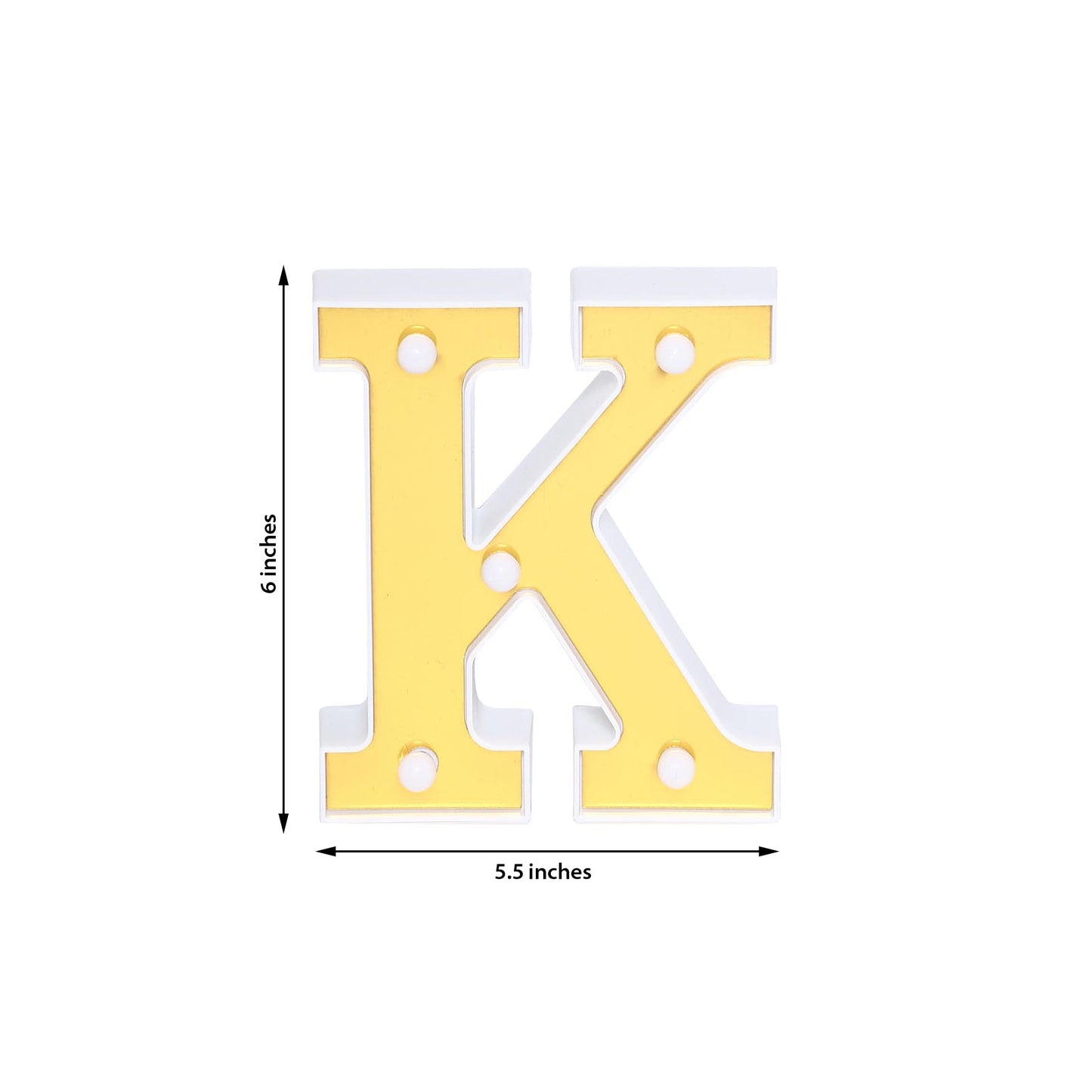 Gold 3D marquee letter "K" with warm white LED lights.
