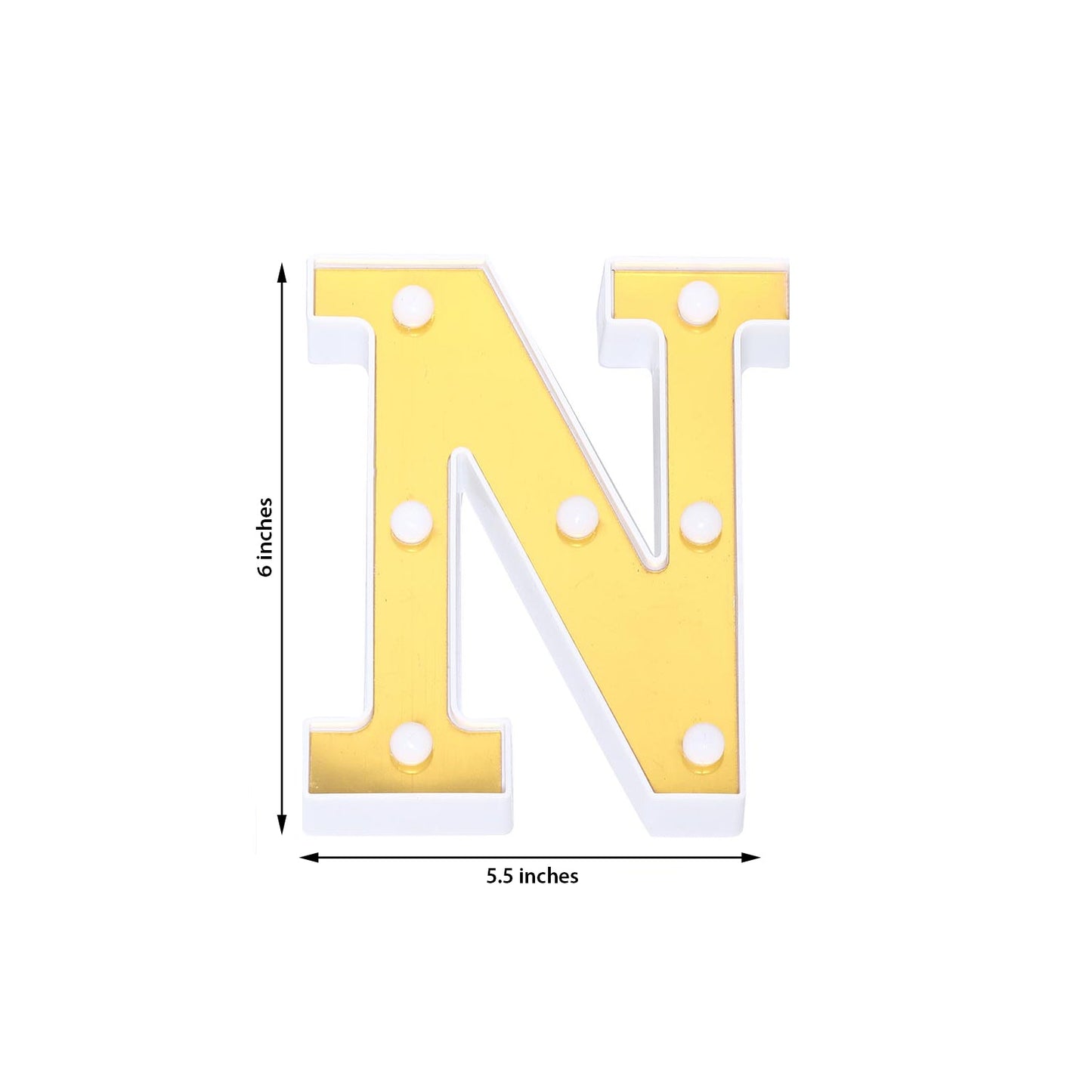 Gold 3D marquee letter "N" with warm white LED lights.