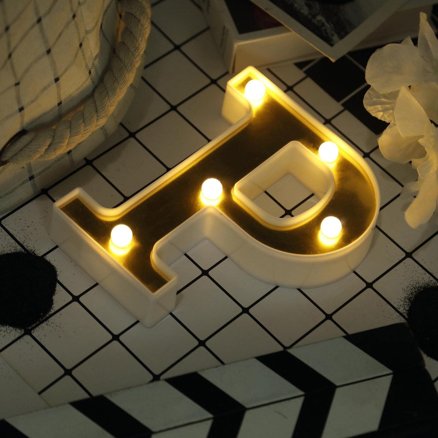 6" Gold 3D Marquee Letters - Warm White 5 LED Light Up Letters - P