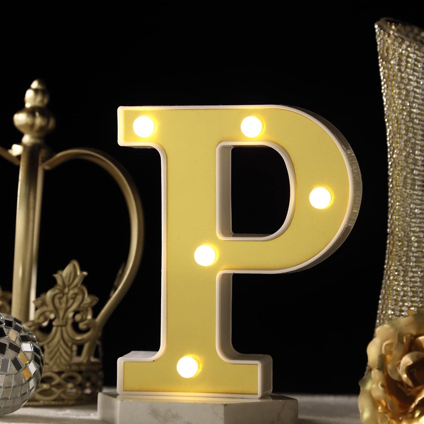 6" Gold 3D Marquee Letters - Warm White 5 LED Light Up Letters - P