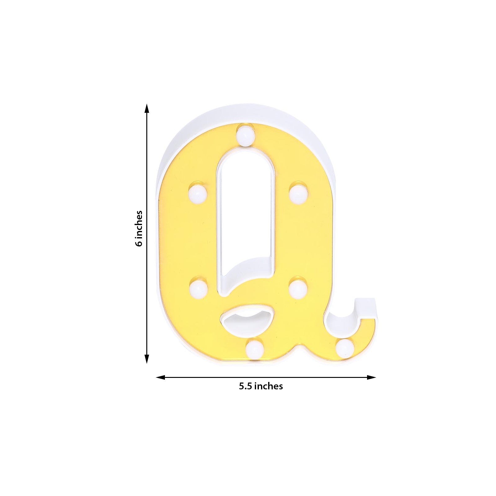 6" Gold 3D Marquee Letter "Q" with warm white LED lights