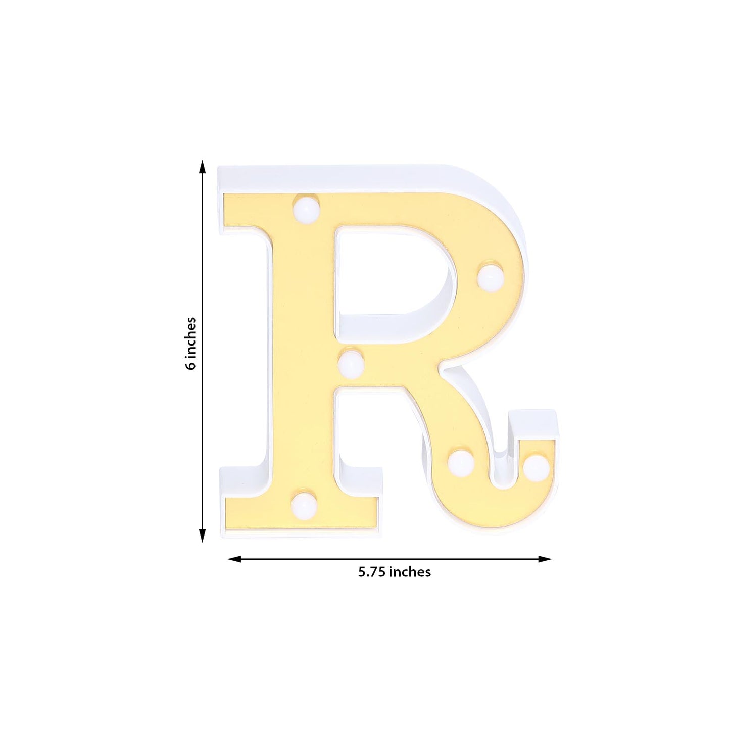 Gold 3D marquee letter "R" with warm white LED lights.