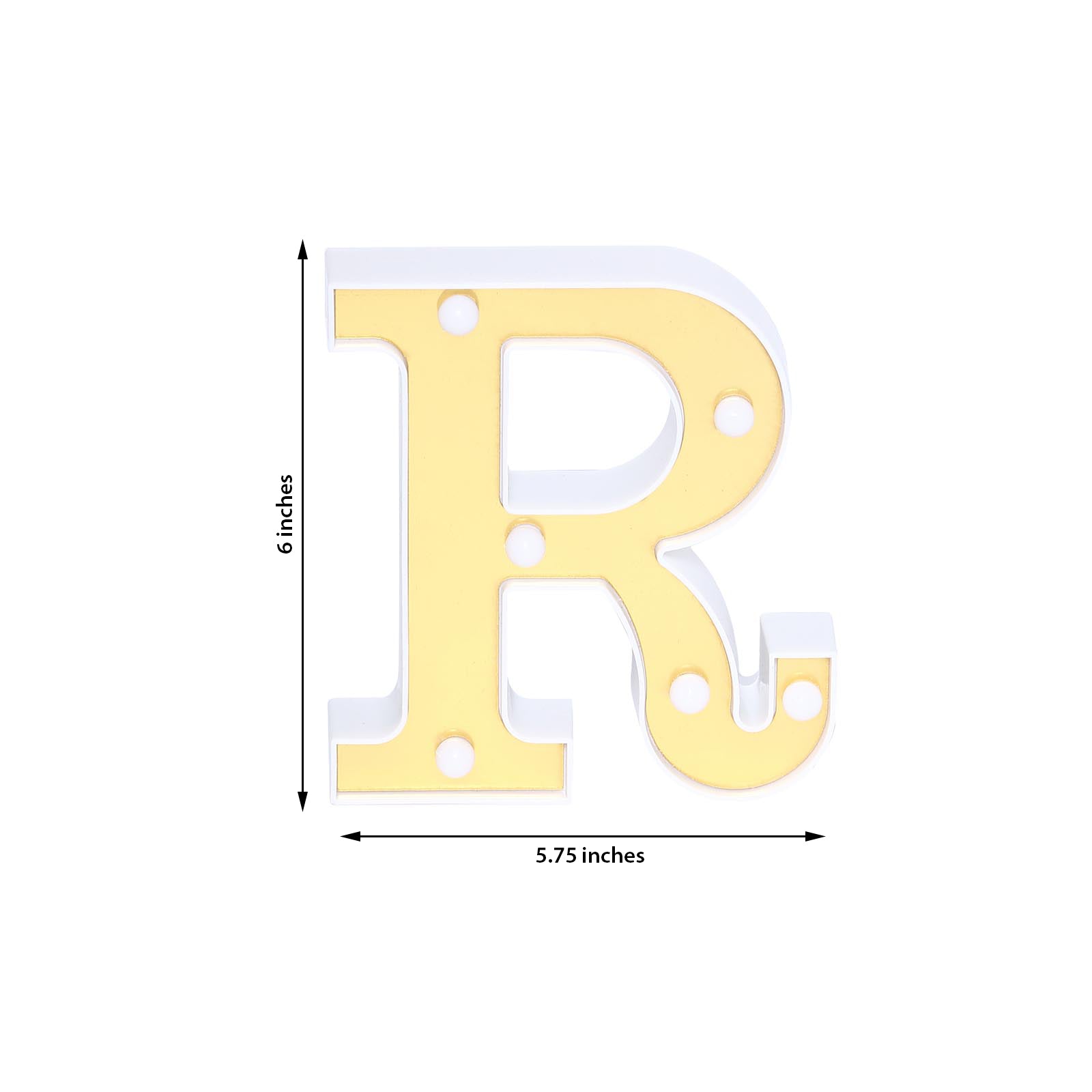 Gold 3D marquee letter "R" with warm white LED lights.