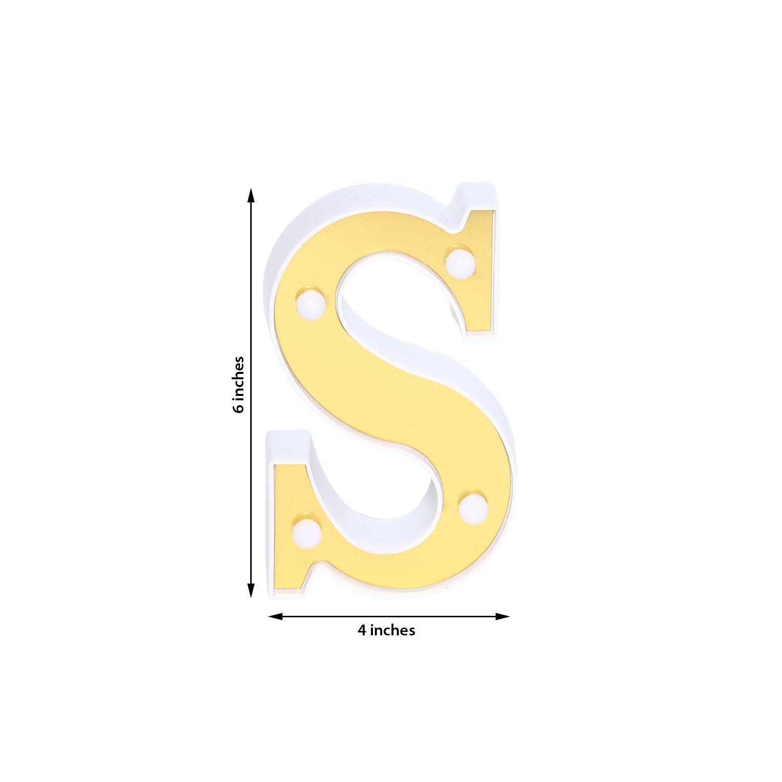 Gold 3D marquee letter "S" with warm white LED lights.