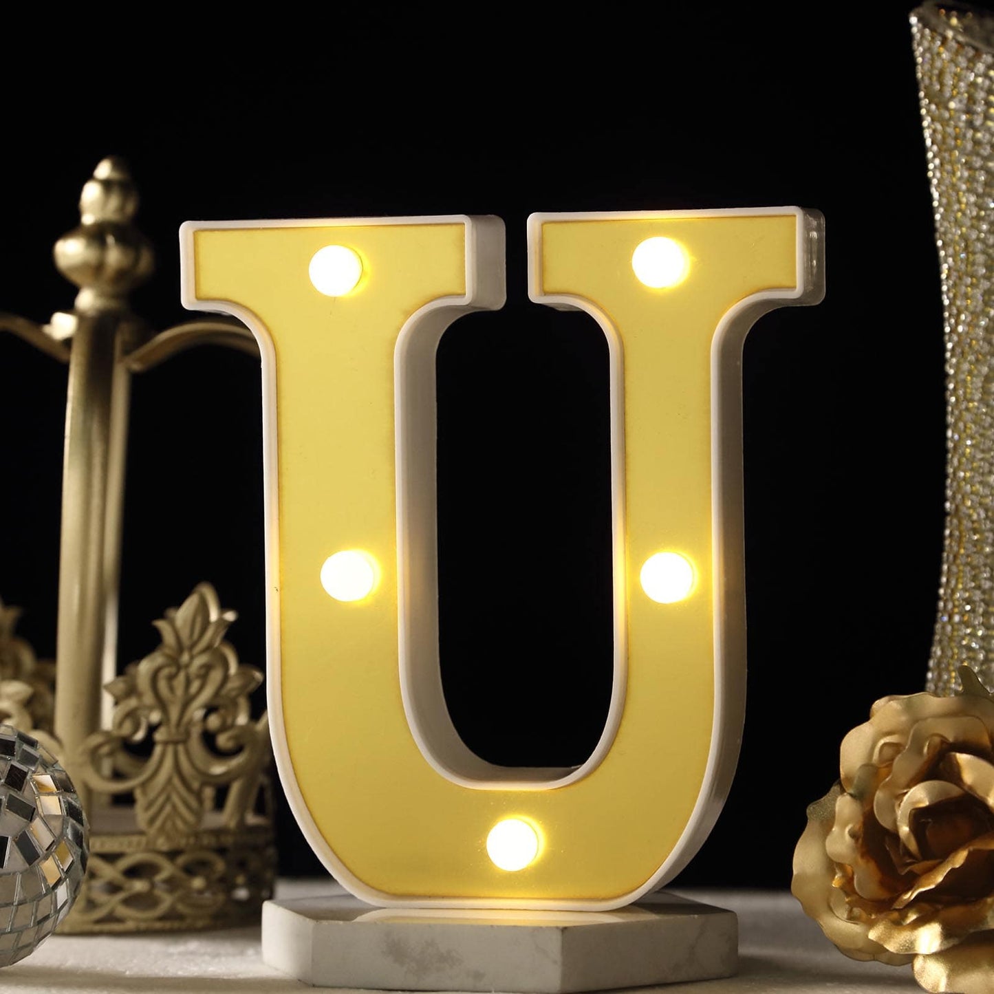 6" Gold 3D Marquee Letters - Warm White 5 LED Light Up Letters - U
