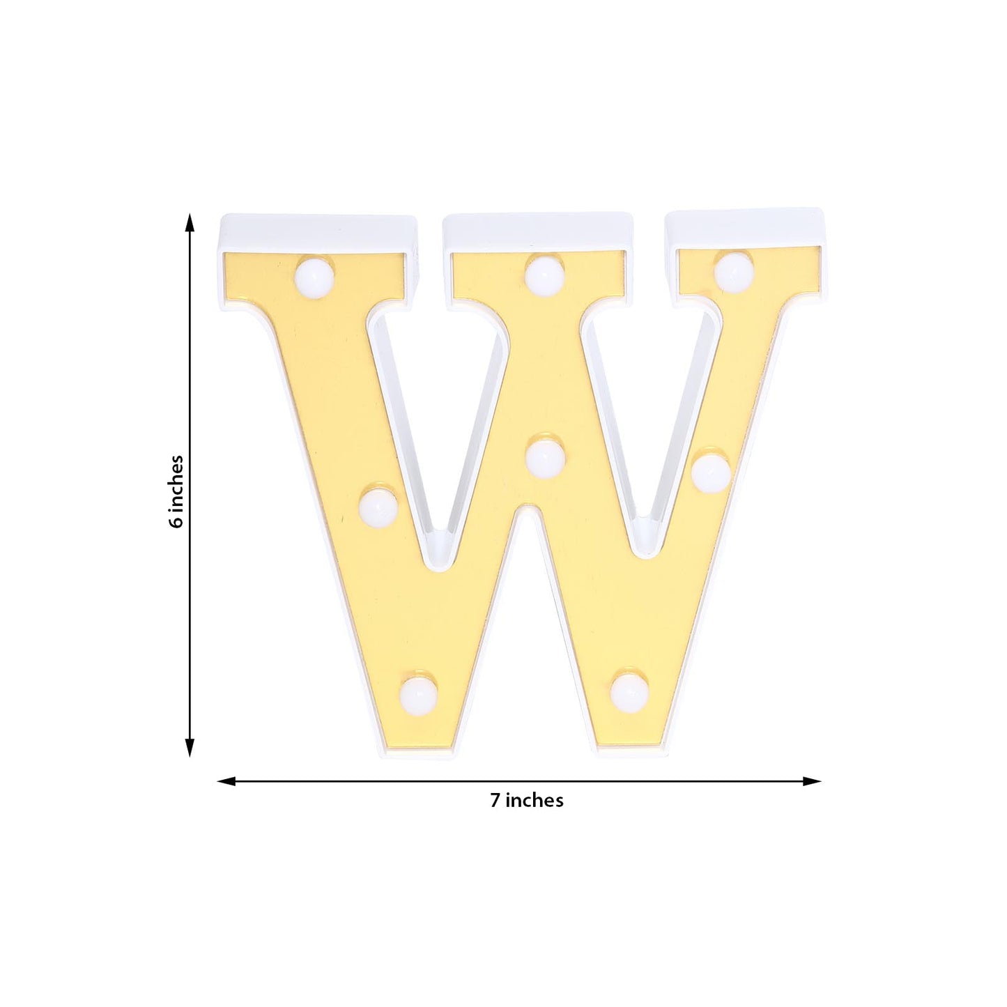 Gold 3D marquee letter "W" with warm white LED lights.