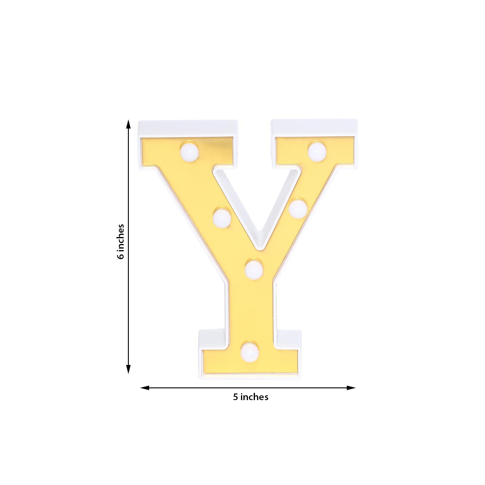 Gold 3D marquee letter "Y" with warm white LED lights.