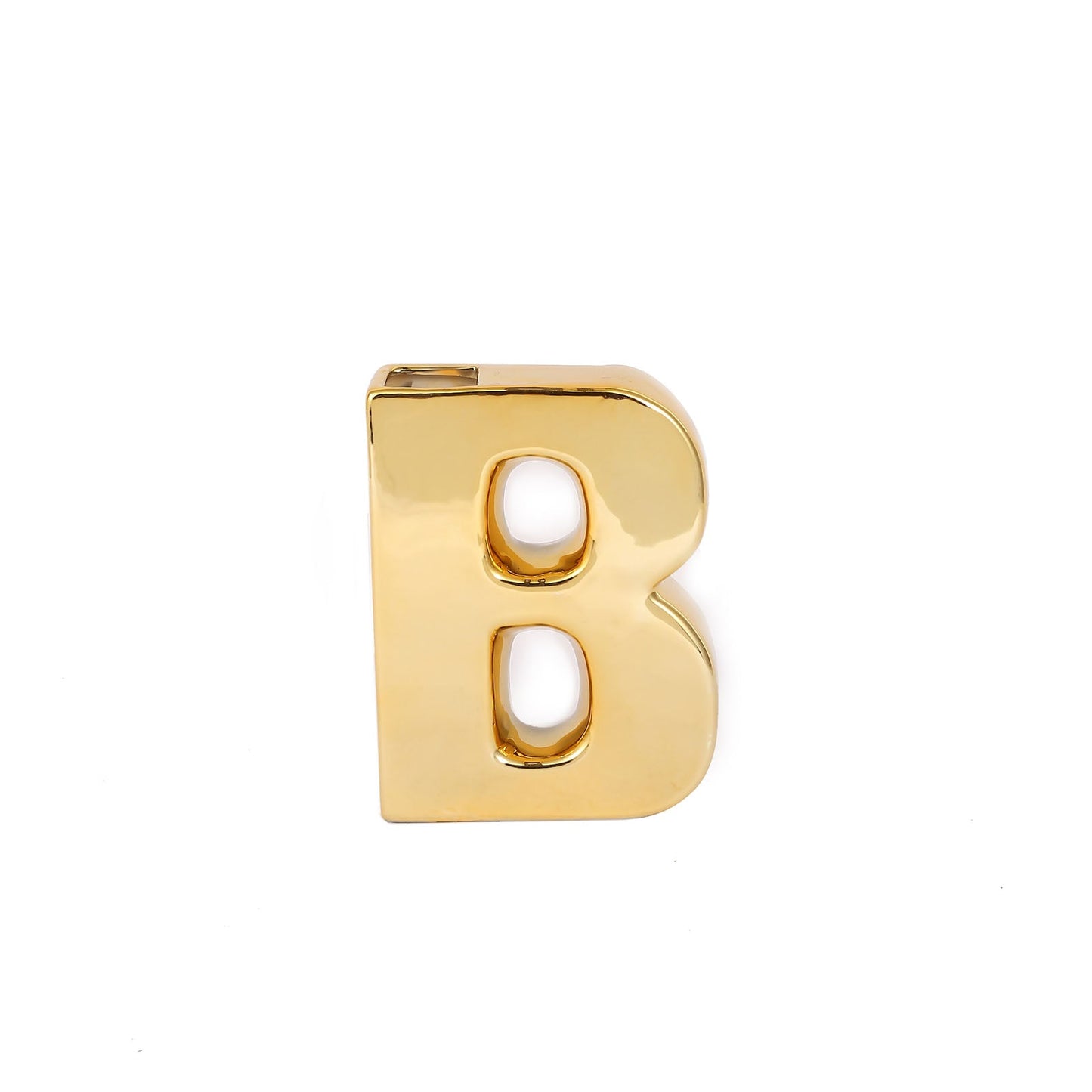 6 Inch Gold Plated Ceramic Bud Planter Vase With Letter "B"#whtbkgd