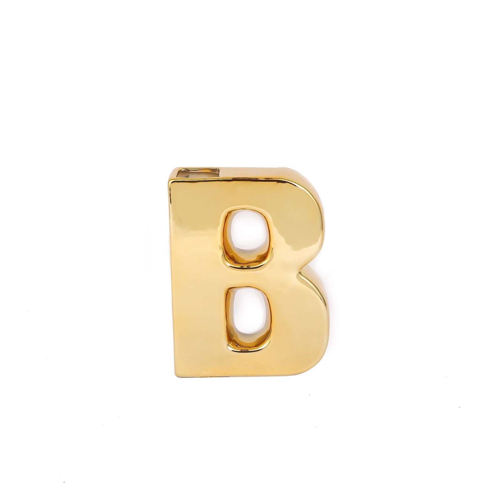 6 Inch Gold Plated Ceramic Bud Planter Vase With Letter "B"#whtbkgd