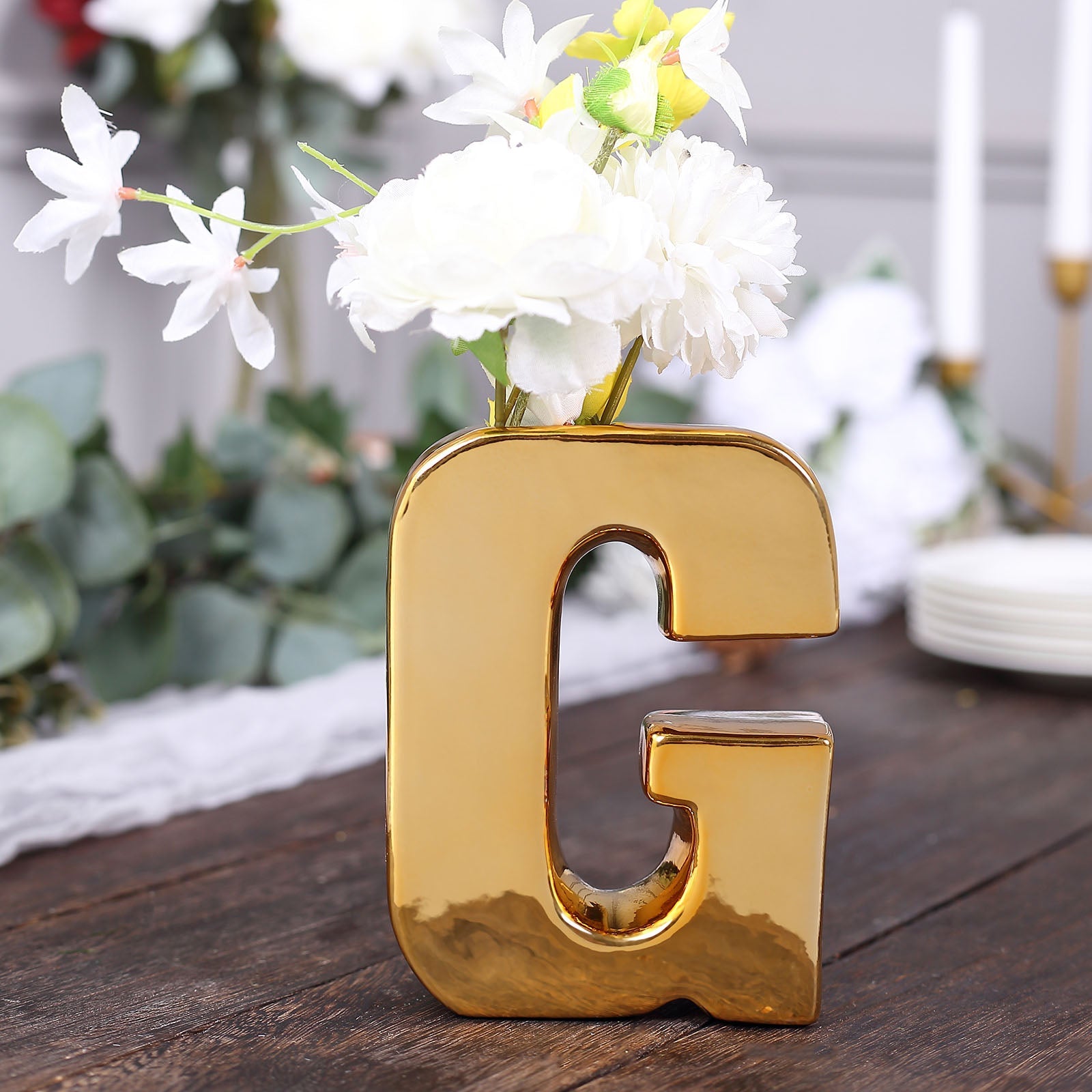 G Shaped Vase In Gold Plated Ceramic
