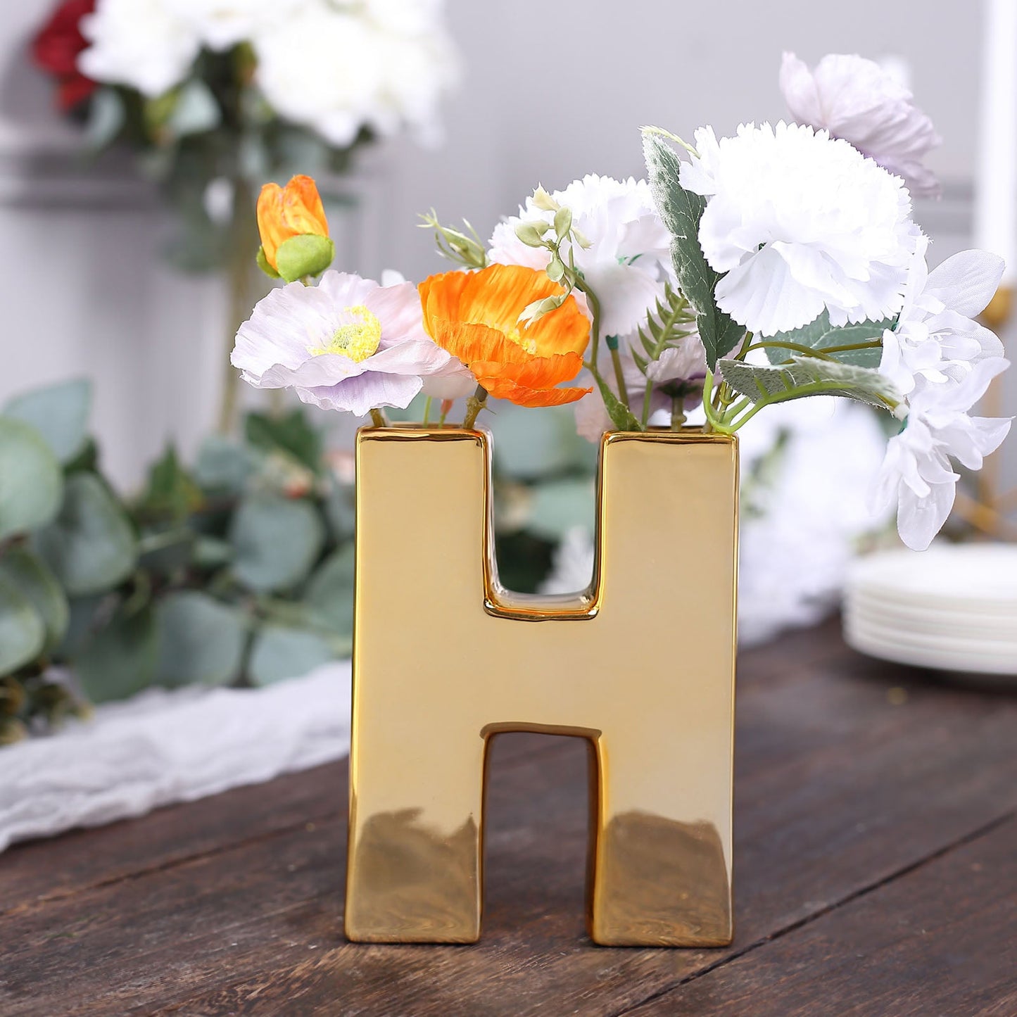 Gold Plated Letter "H" Ceramic Bud Planter Vase 6 Inch
