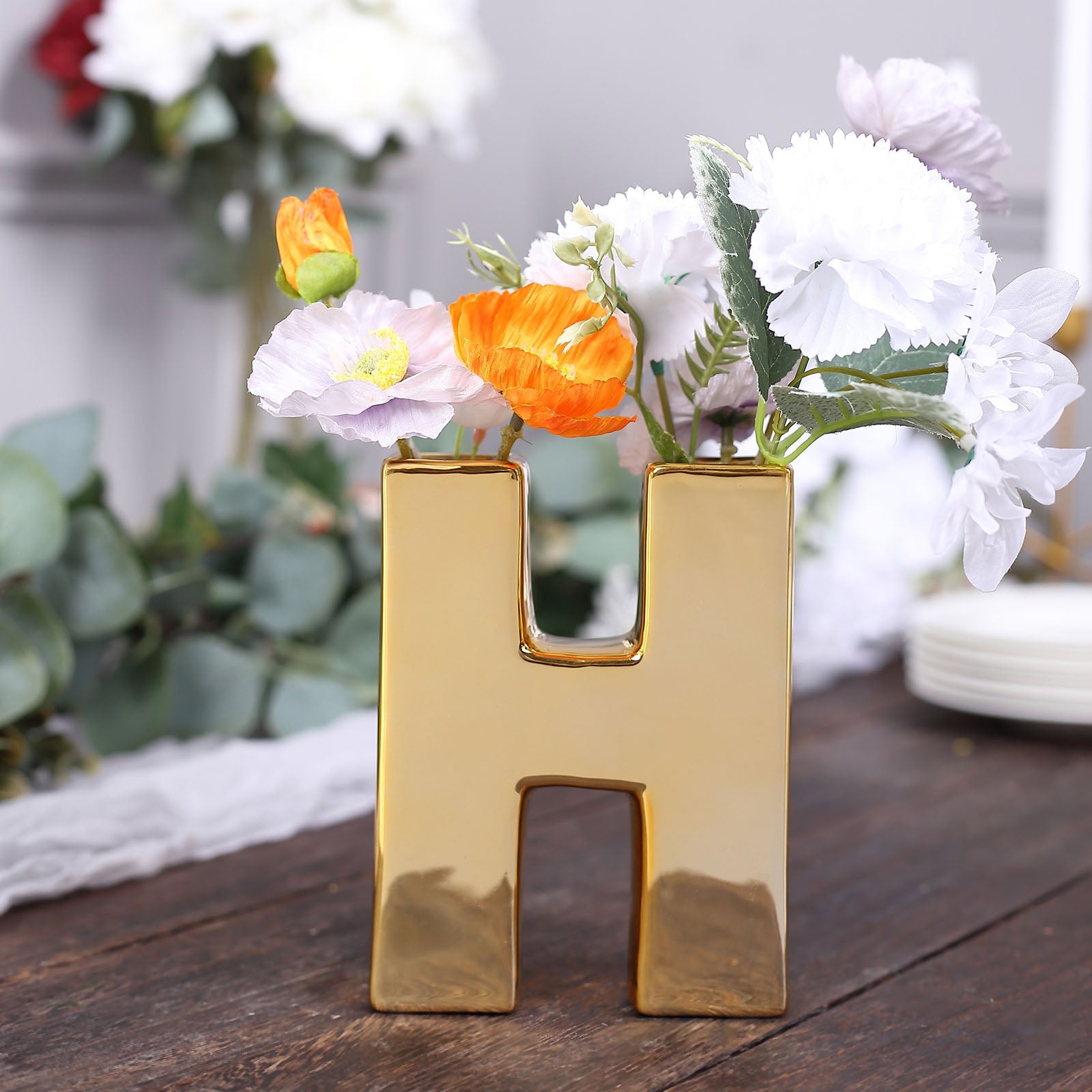 Gold Plated Letter "H" Ceramic Bud Planter Vase 6 Inch