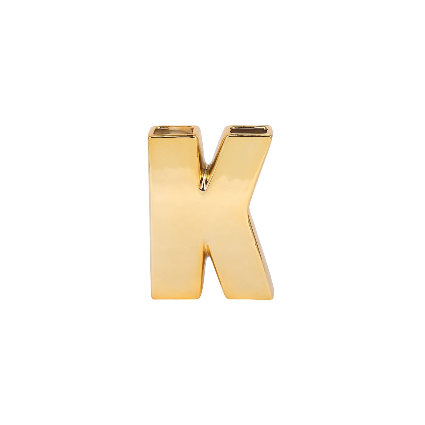 6 Inch Gold Plated Ceramic Bud Planter Vase With Letter "K"#whtbkgd
