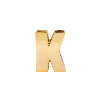 6 Inch Gold Plated Ceramic Bud Planter Vase With Letter "K"#whtbkgd