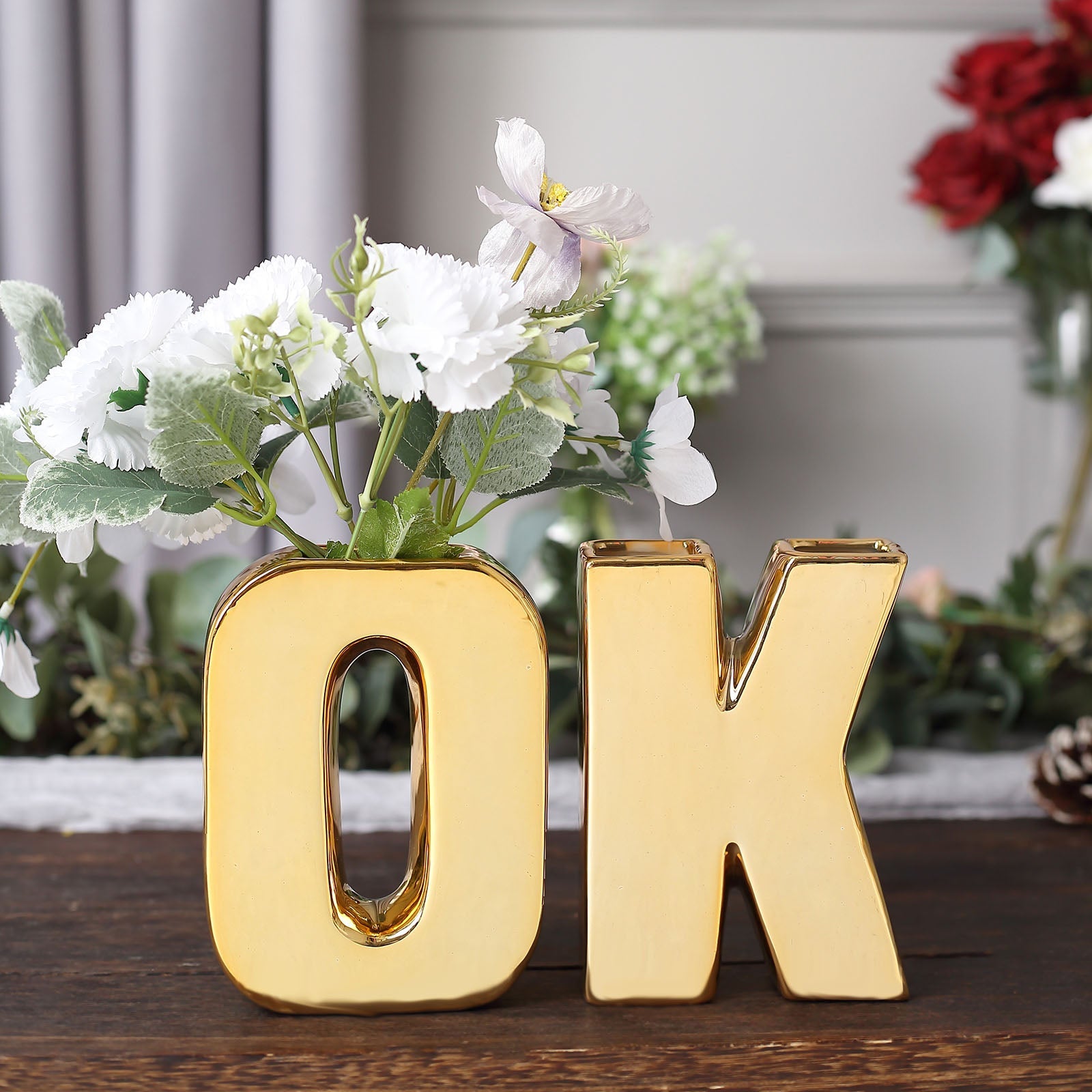 Gold Plated 6 Inch Ceramic Letter "K" Bud Planter Vase
