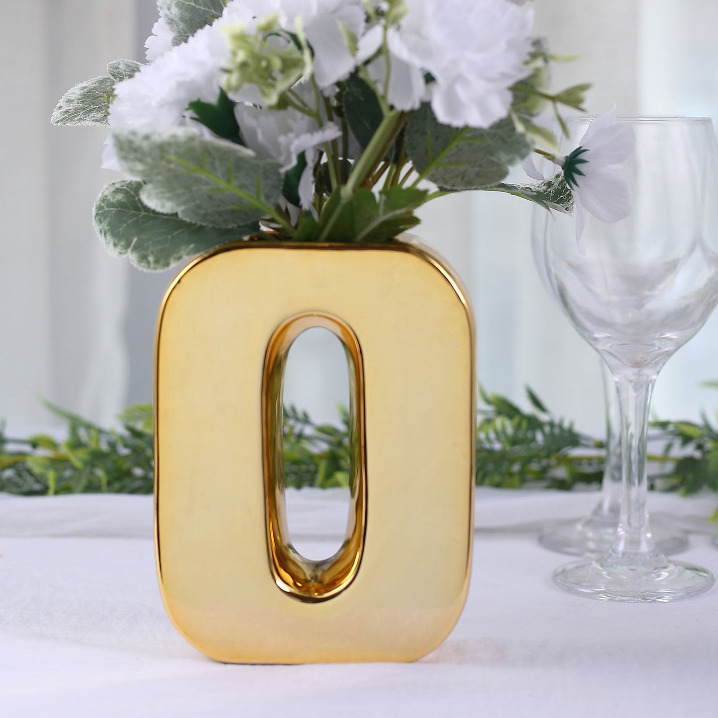 6" Shiny Gold Plated Ceramic Letter "O" Sculpture Flower Vase, Bud Planter Pot Table Centerpiece