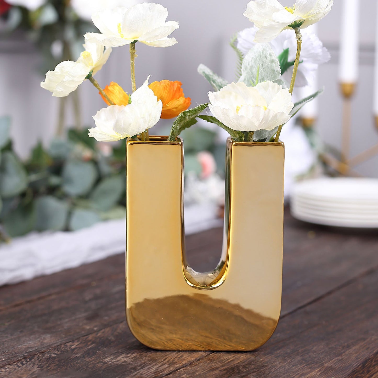 6 Inch Ceramic U Shaped Flower Vase With Gold Plating