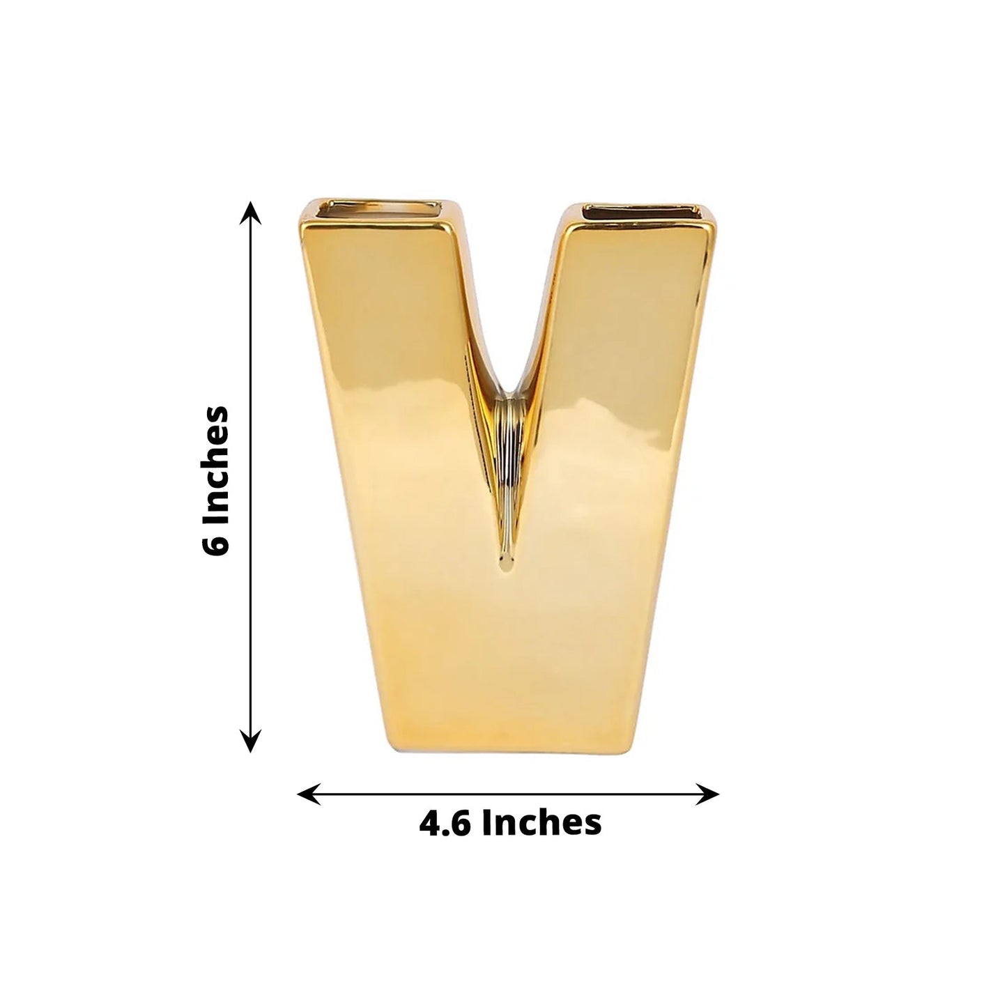 6 Inch Gold Ceramic Letter V Bud Vase