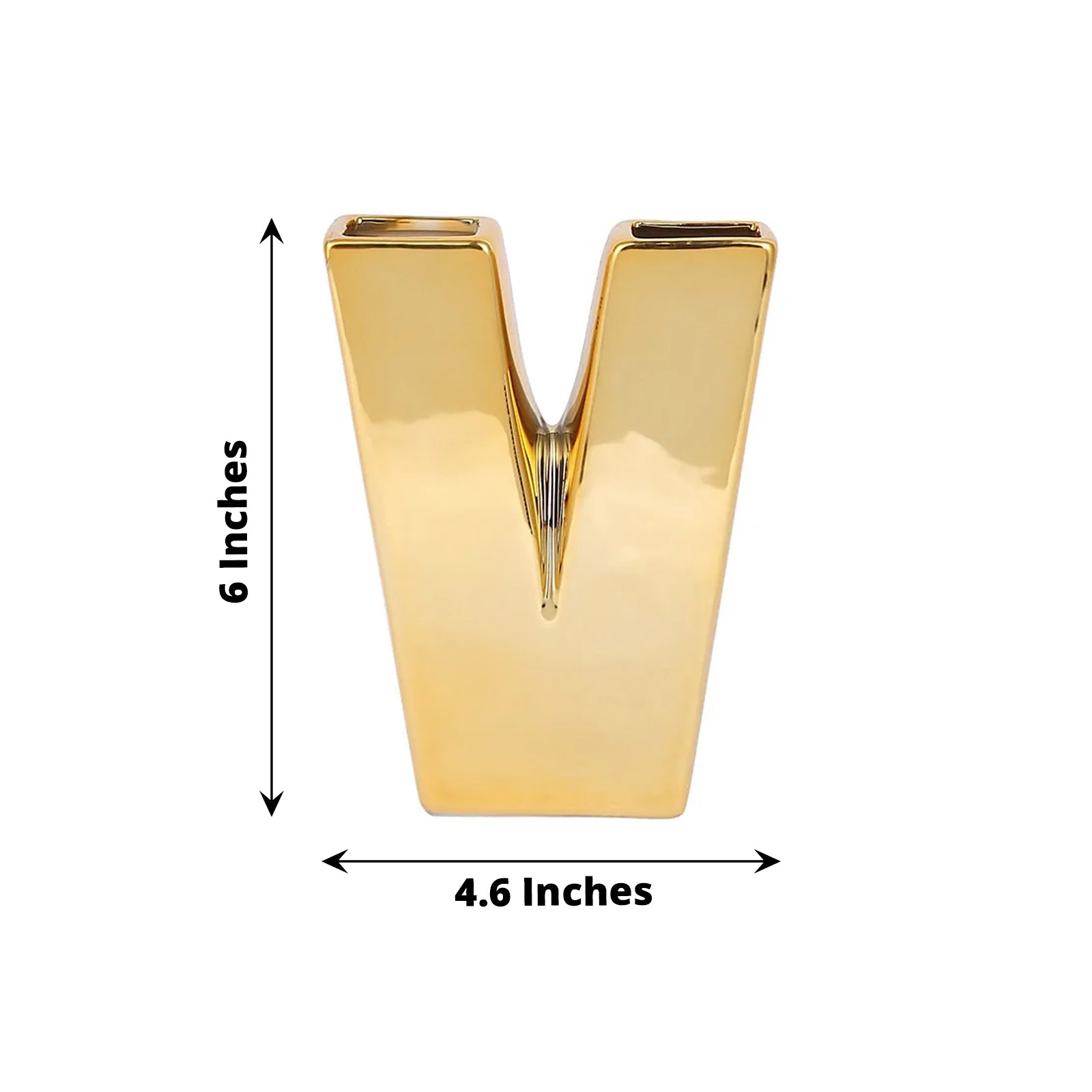 6 Inch Gold Ceramic Letter V Bud Vase