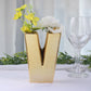 6" Shiny Gold Plated Ceramic Letter "V" Sculpture Flower Vase, Bud Planter Pot Table Centerpiece