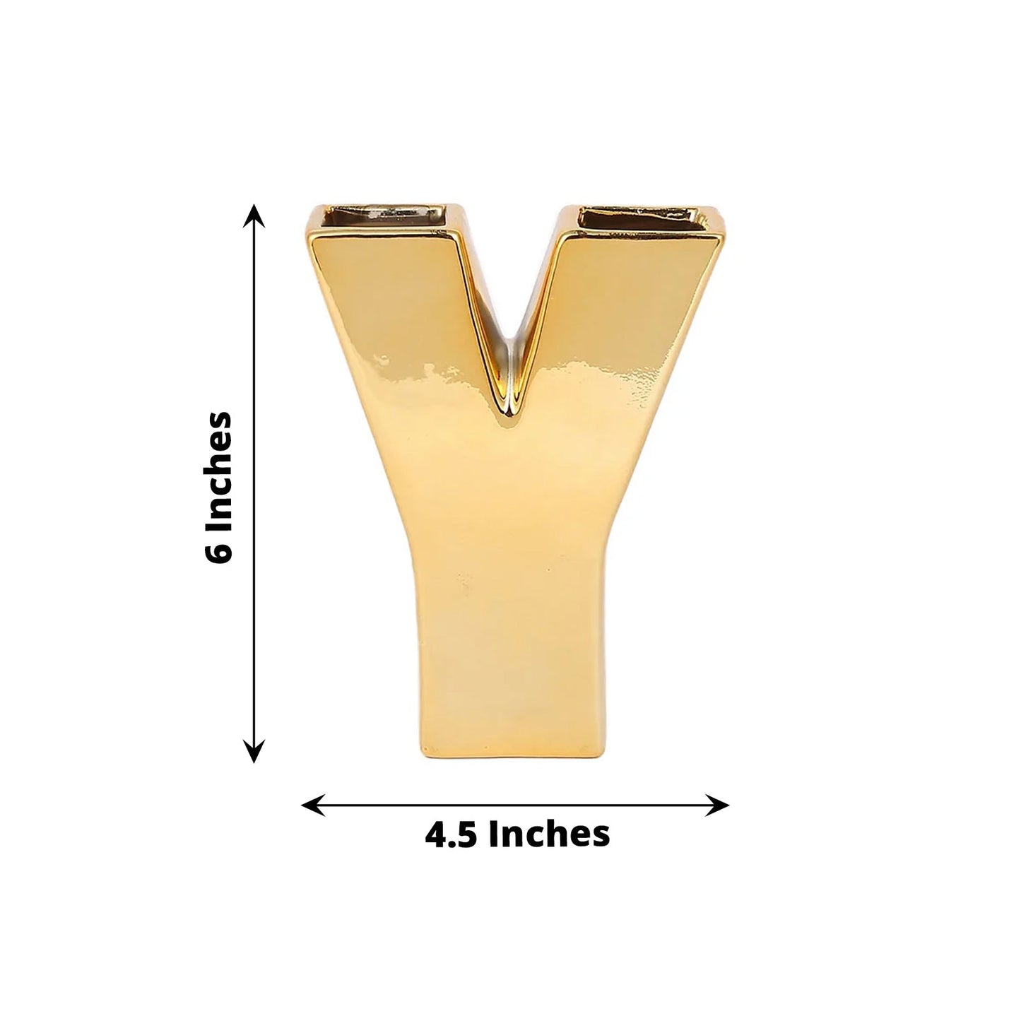 6 Inch Size Gold Plated Ceramic Letter "Y" Flower Vase Or Bud Planter Pot