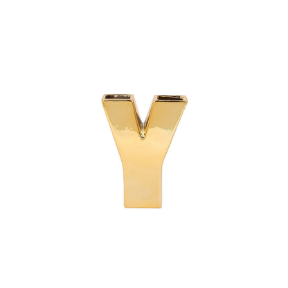 Tabletop Décor In 6 Inch Size Shiny Gold Plated Ceramic Letter "Y" Sculpture Flower Vase#whtbkgd