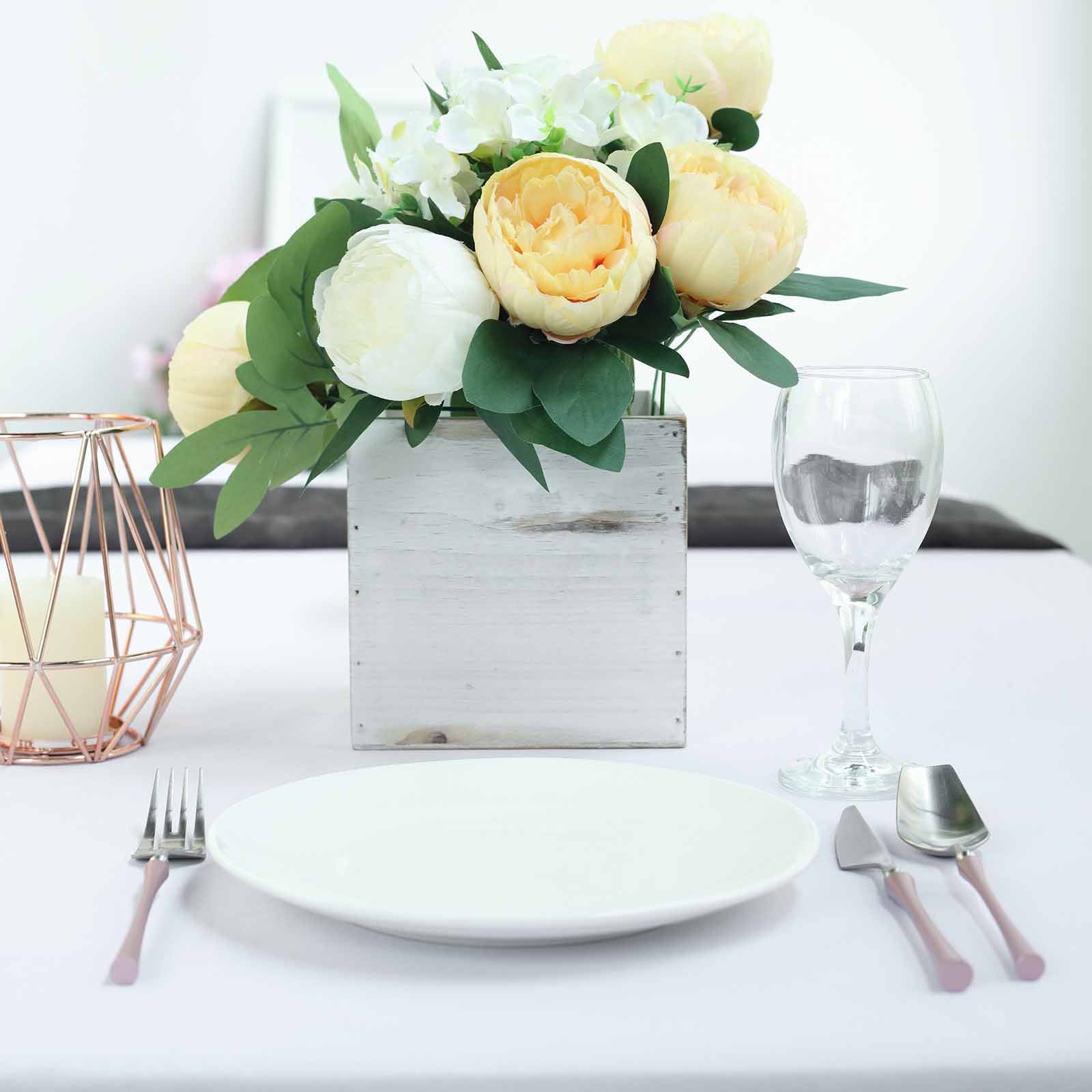 2 Pack | 6" Whitewash Square Wood Planter Box Set With Removable Plastic Liners