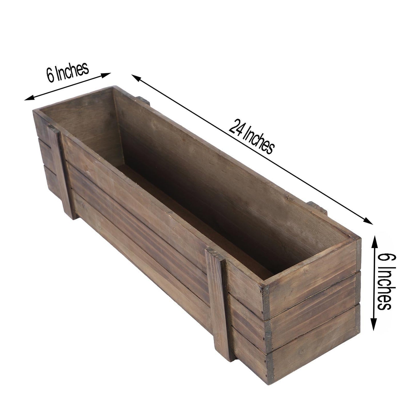 Smoked Brown Rustic Natural Wood Planter Box Set 24 Inch x 6 Inch with Removable Plastic Liners 