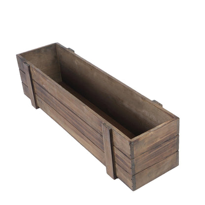 Smoked Brown Rustic Natural Wood Planter Box Set with Removable Plastic Liners 24 Inch x 6 Inch#whtbkgd