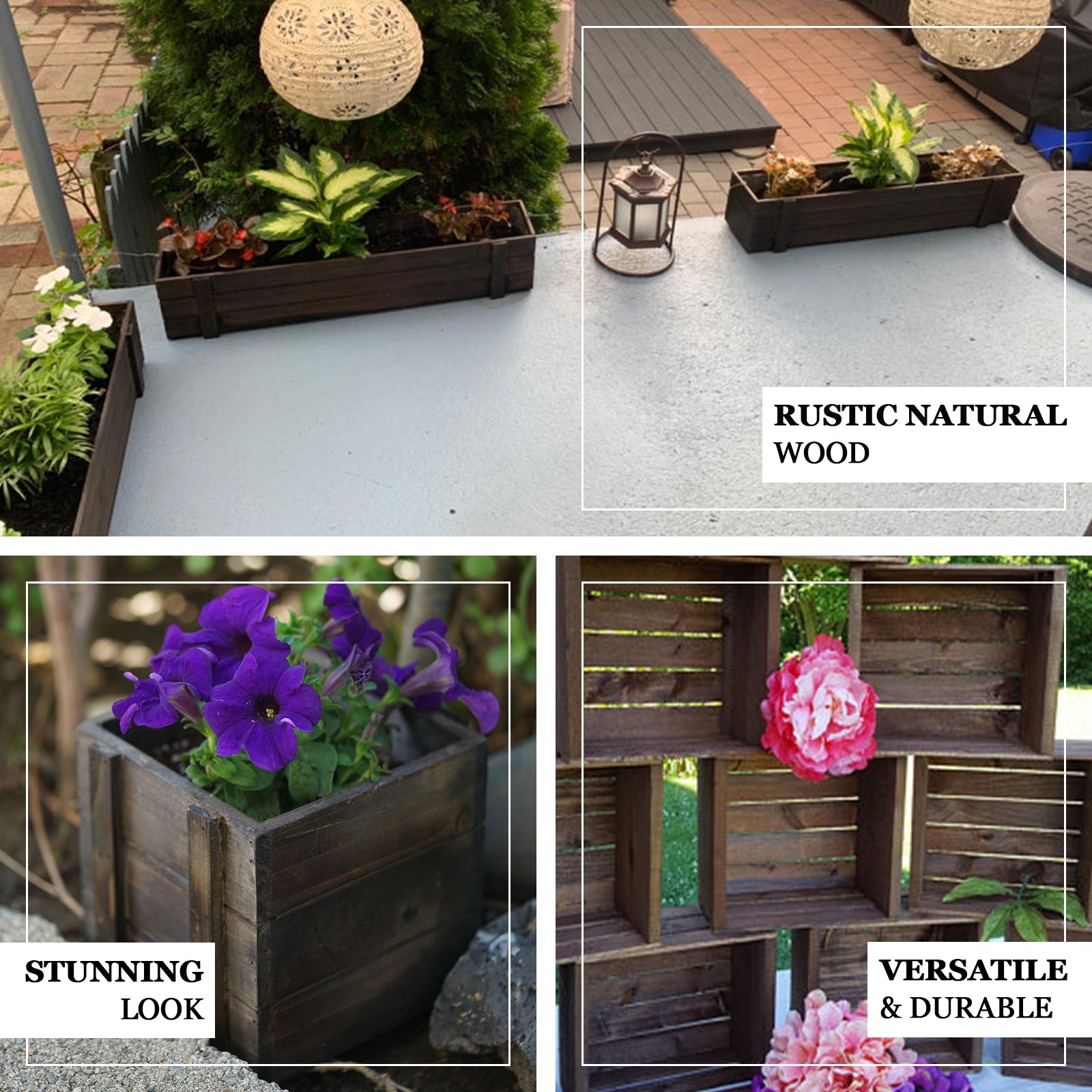 plastic liners for planter boxes Rustic Wood Planter Box Smoked Brown 30"x6" With Plastic Liner | Stylish Long Natural Accent For Displays