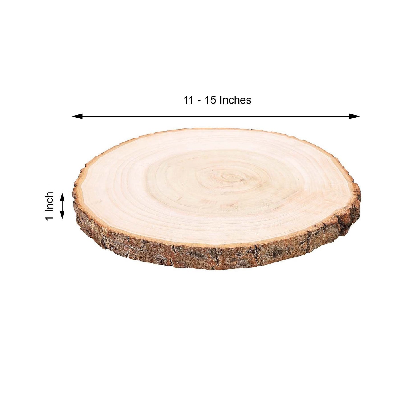 Natural color round rustic wood slice, 15" diameter, perfect for table centerpieces.