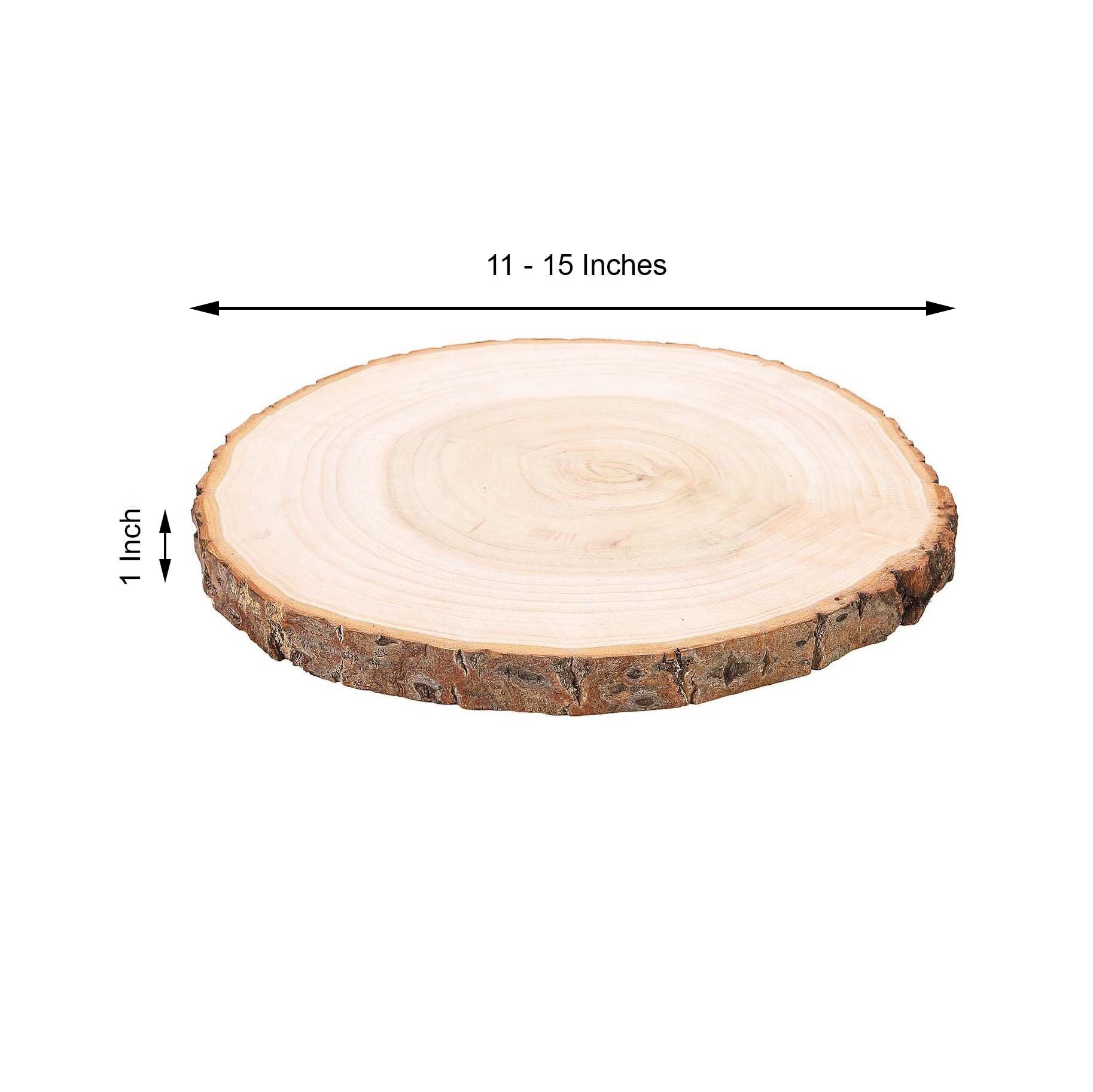 Natural color round rustic wood slice, 15" diameter, perfect for table centerpieces.